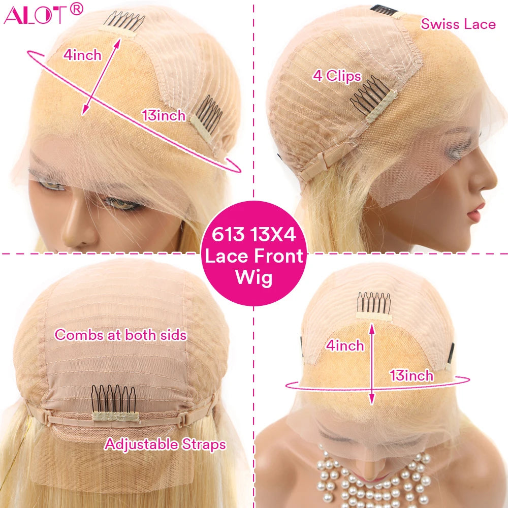 42" 613 13x4 Lace Front Human Hair Wigs Pre Plucked Glueless Brazilian Straight Blonde Transparent Lace Frontal Wig 150% Remy