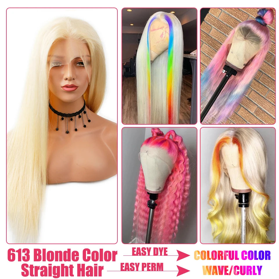 42" 613 13x4 Lace Front Human Hair Wigs Pre Plucked Glueless Brazilian Straight Blonde Transparent Lace Frontal Wig 150% Remy