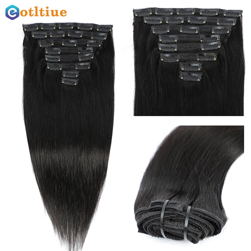 Eotltiue Brazilian Remy Straight Hair Clip In Human Hair Extensions Natural Color 8Pieces/Sets Full Head 120G For Black Women