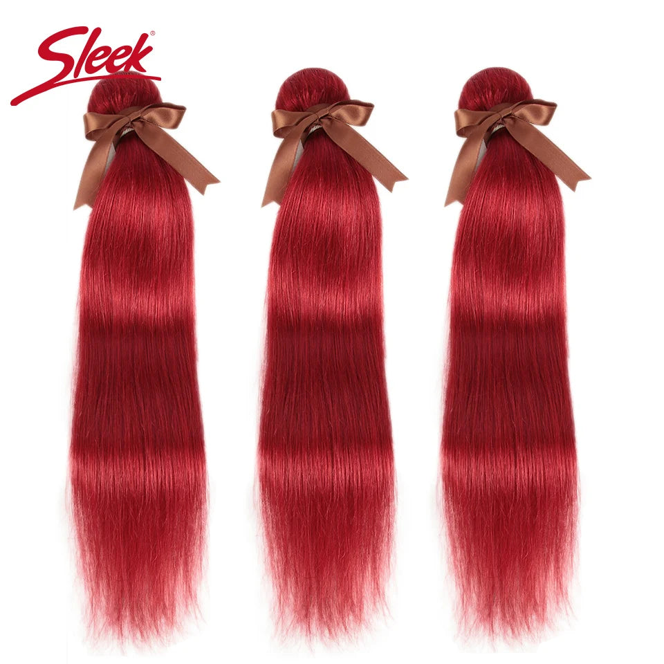 Sleek Red Human Hair Color And Orange Peruvian Straight Hair Weave Bundles 8 To 28 Inches 100% Natural Remy Hair Extension