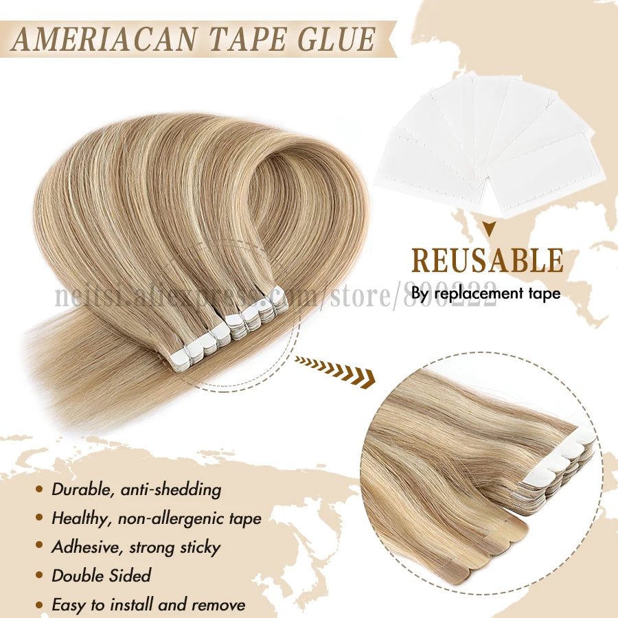 Neitsi Ombre Color Mini Tape In Human Hair Adhesive Extensions Straight Skin Weft 100% Natural Real Mega Hair 12" 16" 18" 20"