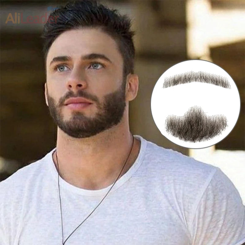 Alileader Hot Selling Mustache Real Hair Lace Beard For Men Cheap Invisible Fake Beard Human Hair Beard For Salon Party