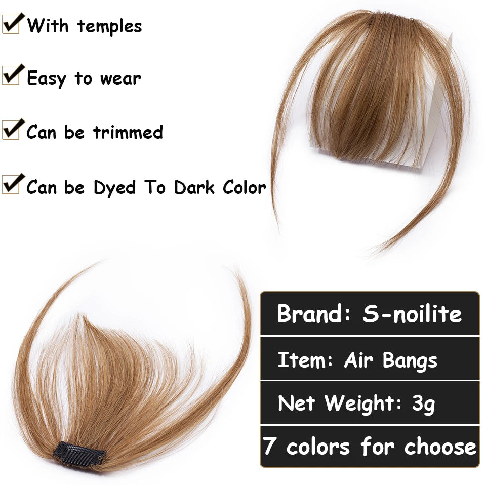 S-noilite 3g Air Bangs Wig Human Natural Black Brown Thin Invisible Fake Hairpiece Clip In Fringe Human Hair Extension For Women