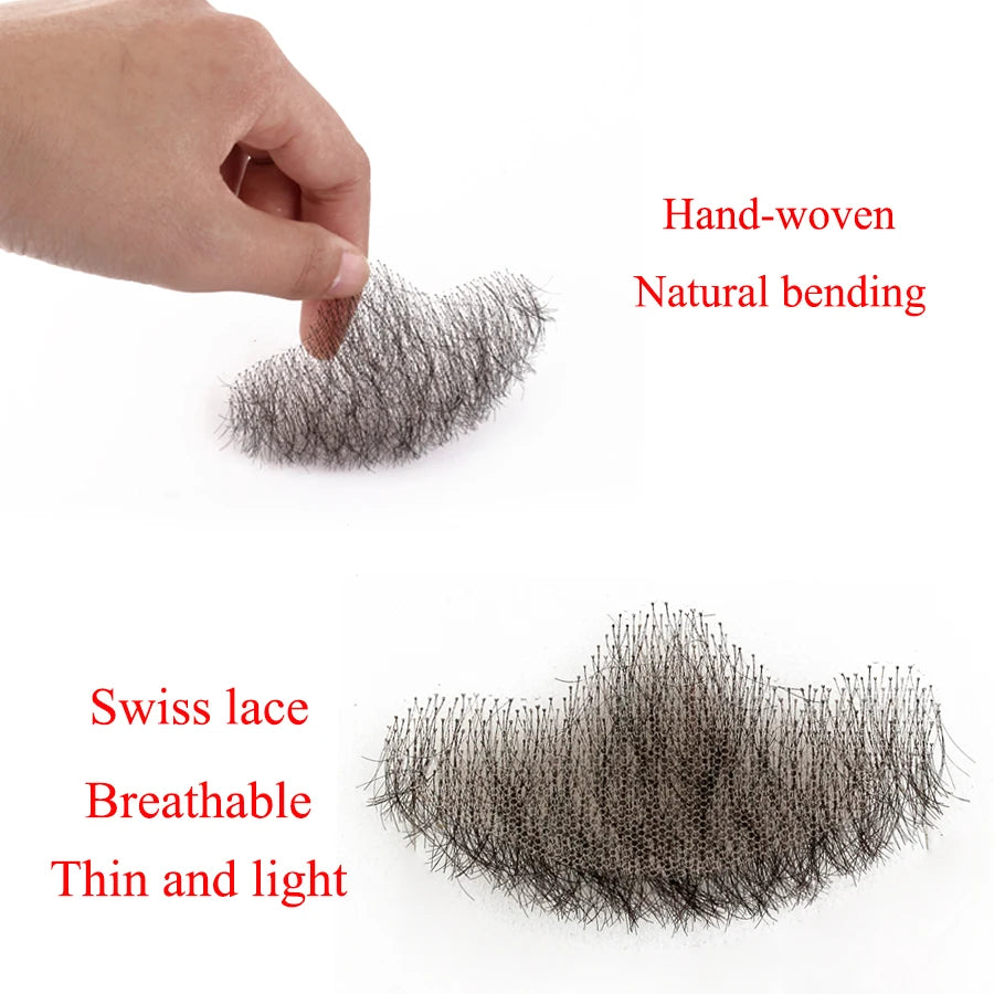 Alileader Hot Selling Mustache Real Hair Lace Beard For Men Cheap Invisible Fake Beard Human Hair Beard For Salon Party