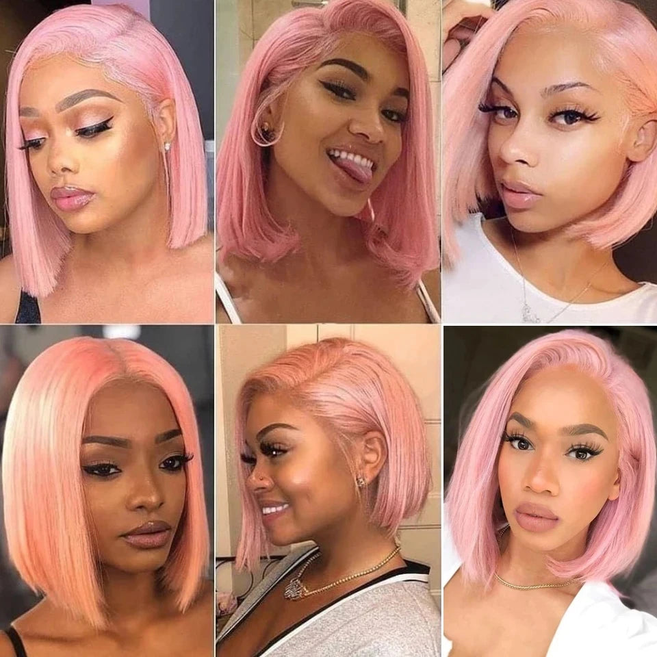 Pink Bob Wigs Blonde Pink Straight Lace Front Human Hair Wigs HD Transparent Lace Pre Plucked Sleek Brazilian Bob Lace Wigs