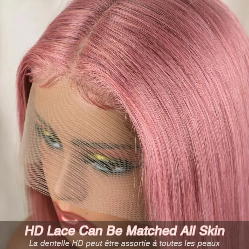 Pink Bob Wigs Blonde Pink Straight Lace Front Human Hair Wigs HD Transparent Lace Pre Plucked Sleek Brazilian Bob Lace Wigs