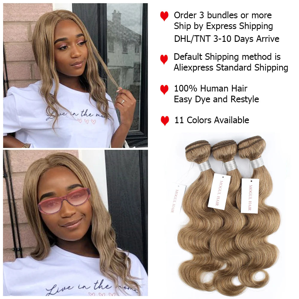 Mogul Hair 1 Bundle Body Wave Ombre Honey Blonde Natural Color Highlight Brown 1B 613 Indian Remy Human Hair Weave Extension