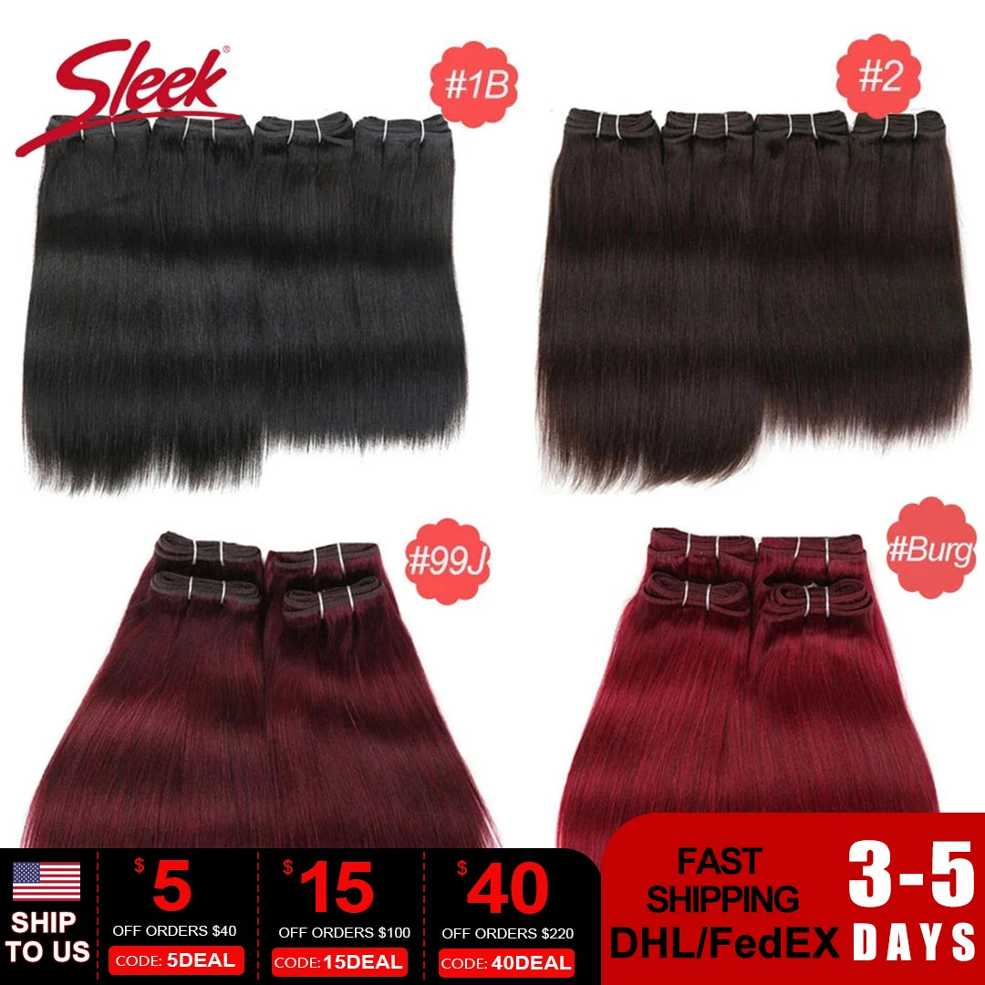 Sleek Brazilian Straight Hair Brown Color 4 and Red 99J Natural Weave Remy Human Hair 4 Bundles Deal 190 Grams Per Lot