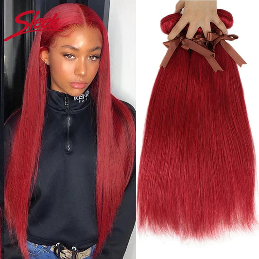 Sleek Red Human Hair Color And Orange Peruvian Straight Hair Weave Bundles 8 To 28 Inches 100% Natural Remy Hair Extension