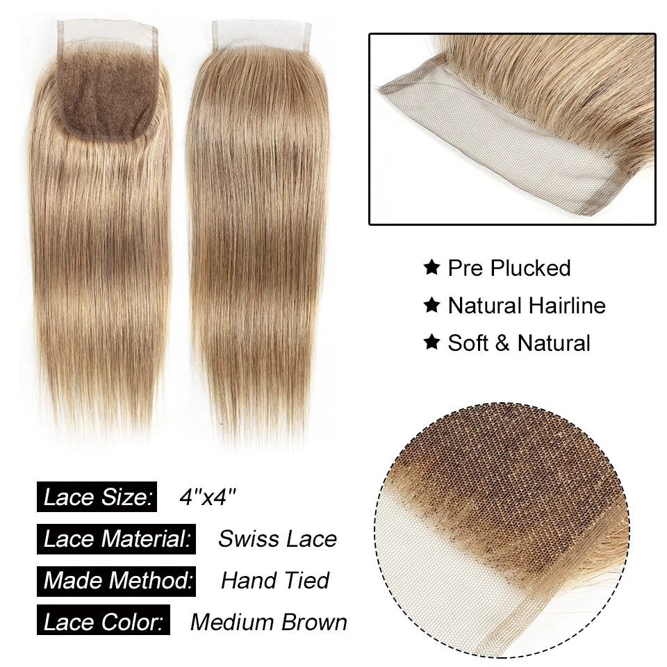 4x4 Transparent Lace Closure Straight Remy Human Hair 1B30 Ombre Auburn Hightlight 27 Honey Blonde Dark Brown Black Color 613