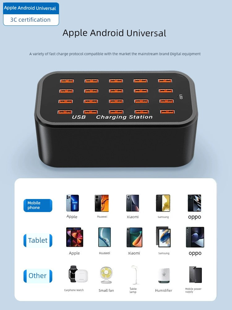 Applicable to Huawei Xiaomi Multi-Port USB Charger Porous Socket Fast Charging Plug Interface Multi-Functional High-Power Desktop Studio Power Strip Socket Integrated Universal Charging Pile Station Mobile Phone Neutral