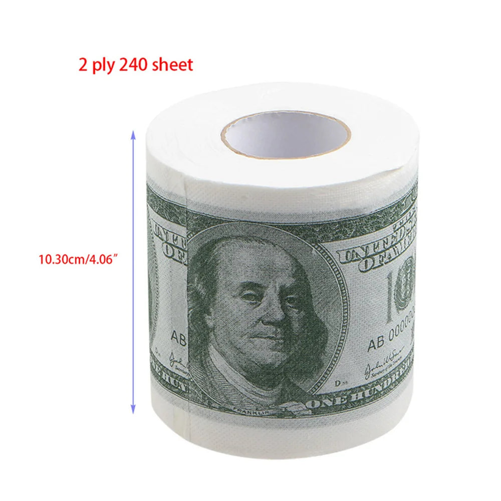 Funny One Hundred Dollar Bill Toilet Roll Paper Money Roll $100 Novel Gift Toilet Tissue Sanitary Paper Wood Pulp Paper