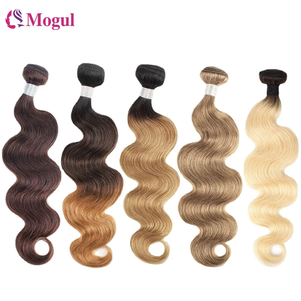 Mogul Hair 1 Bundle Body Wave Ombre Honey Blonde Natural Color Highlight Brown 1B 613 Indian Remy Human Hair Weave Extension