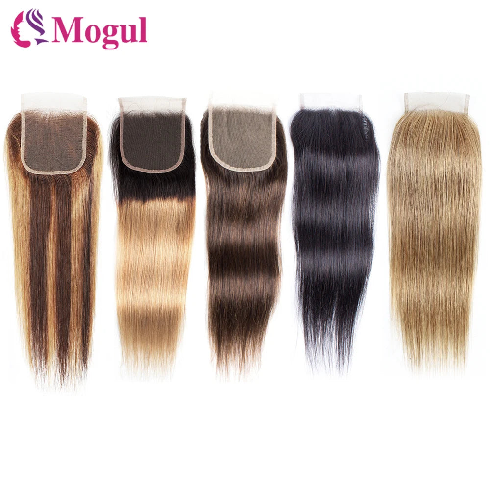 4x4 Transparent Lace Closure Straight Remy Human Hair 1B30 Ombre Auburn Hightlight 27 Honey Blonde Dark Brown Black Color 613