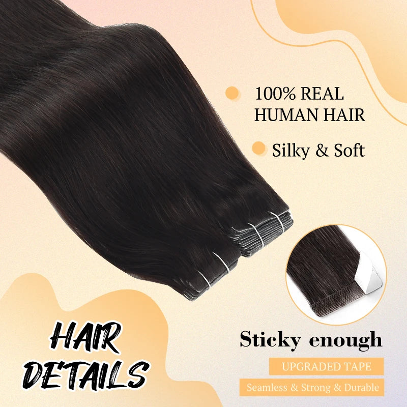 Neitsi Straight PU Skin Weft Invisible Tape In Remy Hair Extensions Natural Human Hair 12'' 16" 20" 24" Seamless Adhesives Tape