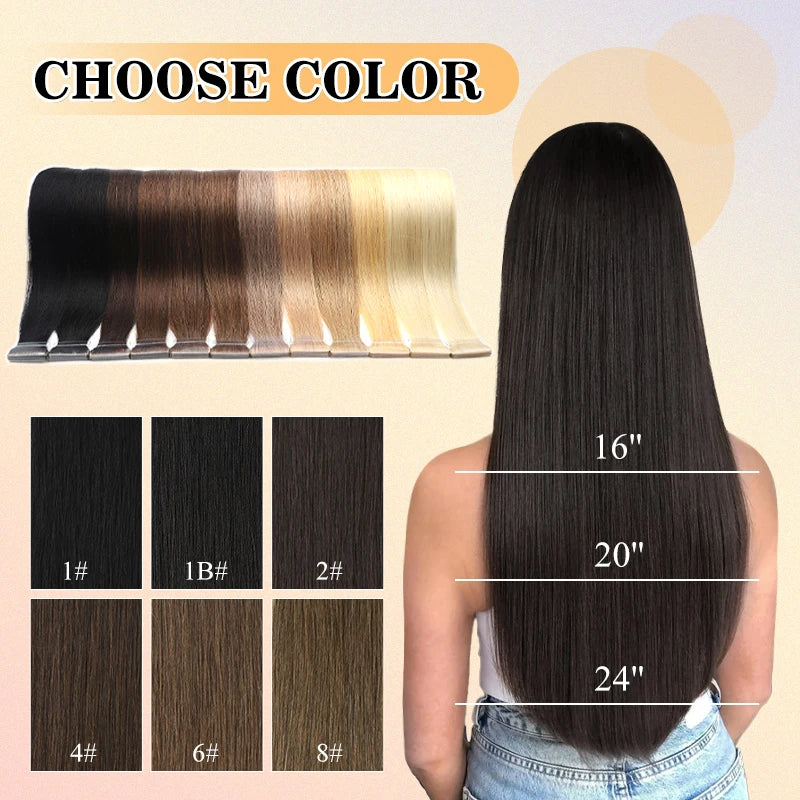 Neitsi Straight PU Skin Weft Invisible Tape In Remy Hair Extensions Natural Human Hair 12'' 16" 20" 24" Seamless Adhesives Tape