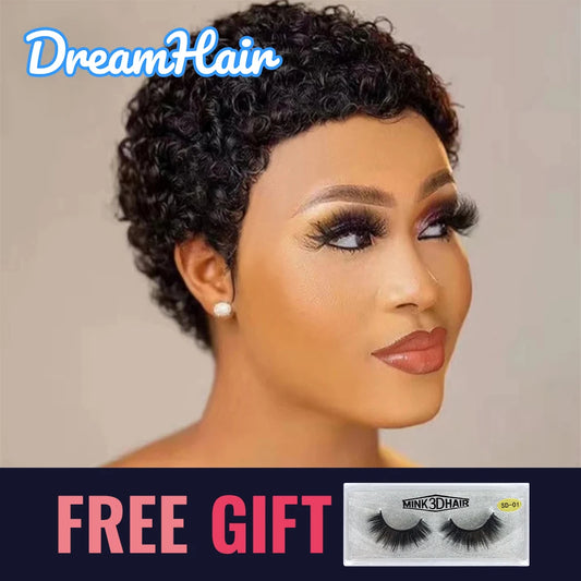 Kinky Curly Wigs Short Wigs for Black Women Human Hair Brazilian Curly Human Hair Wigs Full Machine Made Pixie Cut Wig Glueless