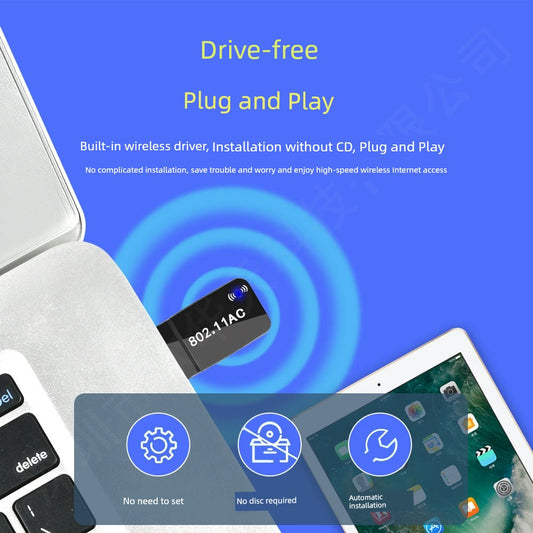 USB Wireless Wif1300mi Desktop Driver-Free Laptop Network Card Gigabit Receiver and Transmitter Mini Dual Antenna E-Sports Network Card 5G Dual-Frequency High-Speed Transmission Network Connector