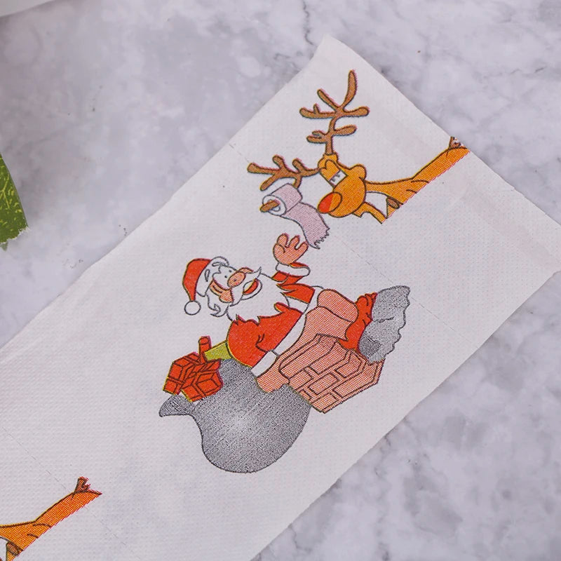 1pc Christmas Table Napkin Home Santa Claus Bath Toilet Roll Paper Xmas Decor Tissue