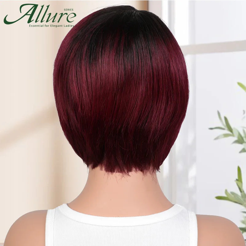 Burgundy Short Bob Wig With Bangs Wear to Go Bob Human Hair Wigs For Black Women Colored 99J Brown Brazilian Hair Wigs Allure