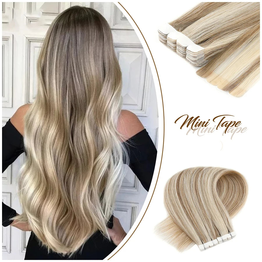 Neitsi Ombre Color Mini Tape In Human Hair Adhesive Extensions Straight Skin Weft 100% Natural Real Mega Hair 12" 16" 18" 20"