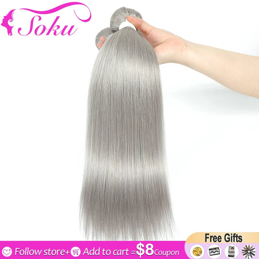 Sliver Grey Human Hair Bundles Brazilian Straight Hair Weave Bundles 1/3/4PCS Remy Hair Extension SOKU 8-26inch Hair Bundles