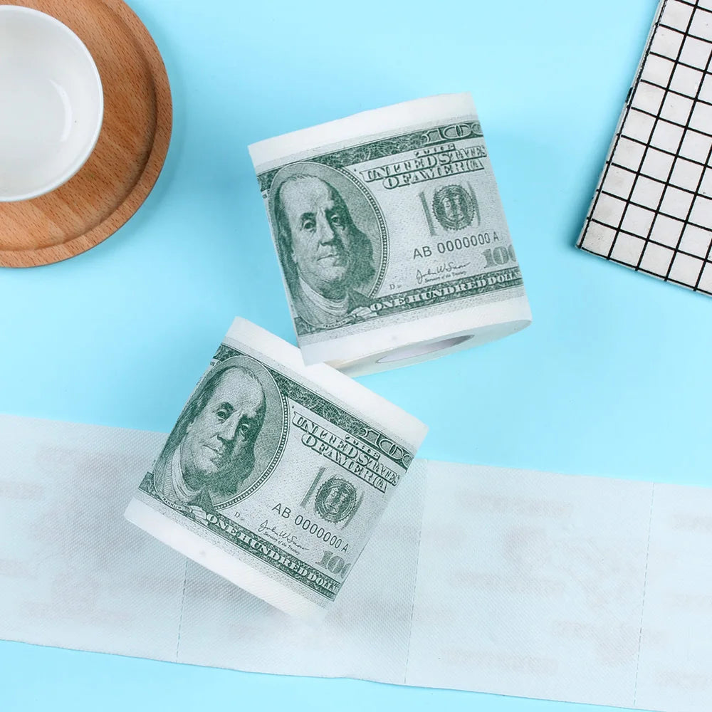 Funny One Hundred Dollar Bill Toilet Roll Paper Money Roll $100 Novel Gift Toilet Tissue Sanitary Paper Wood Pulp Paper