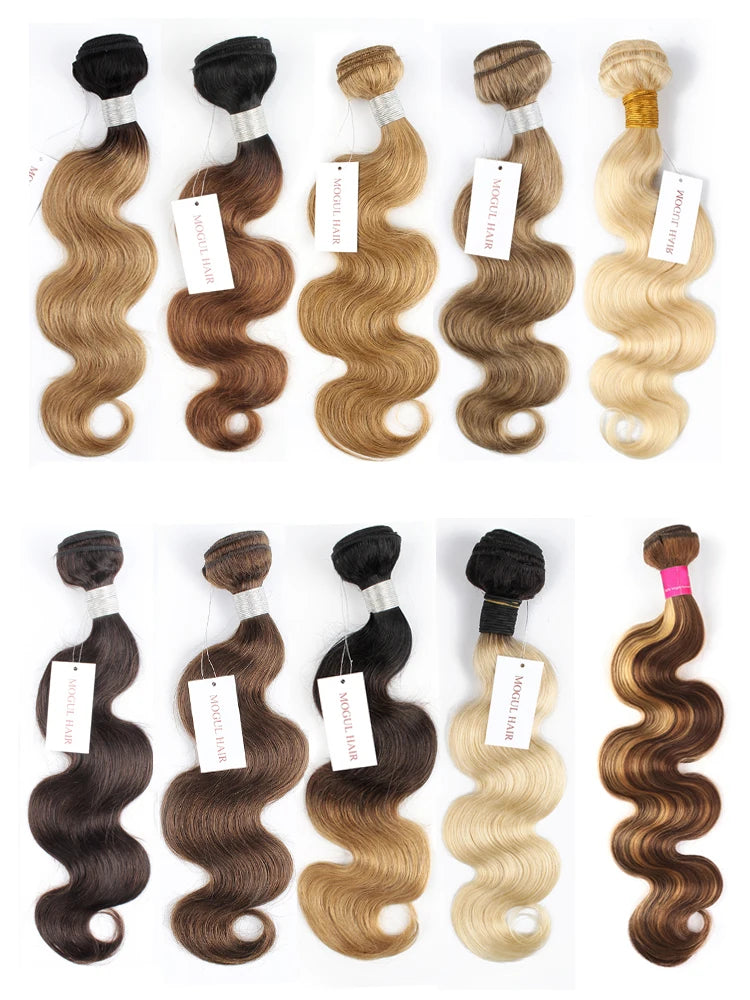 Mogul Hair 1 Bundle Body Wave Ombre Honey Blonde Natural Color Highlight Brown 1B 613 Indian Remy Human Hair Weave Extension