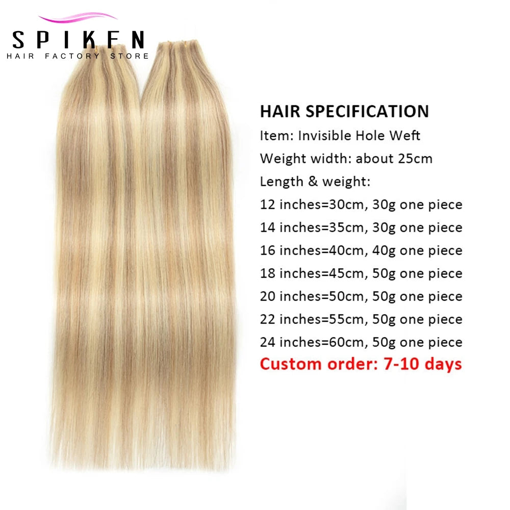 Invisible PU Hole Weft Human Hair Extensions 16" 20" 24" Micro Loop XO Weft Hair Bundles Straight Double Inject Weft Hair