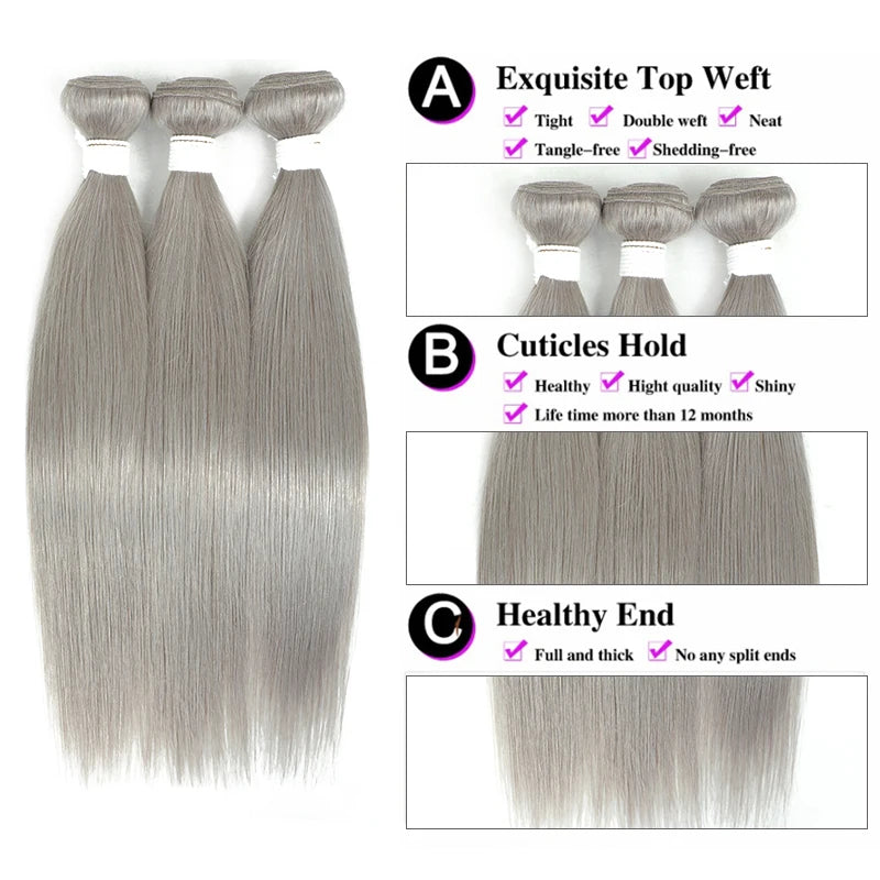 Sliver Grey Human Hair Bundles Brazilian Straight Hair Weave Bundles 1/3/4PCS Remy Hair Extension SOKU 8-26inch Hair Bundles