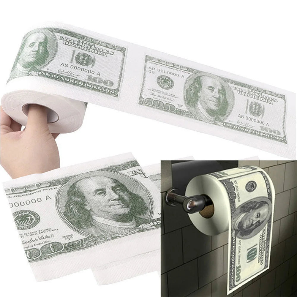 Funny One Hundred Dollar Bill Toilet Roll Paper Money Roll $100 Novel Gift Toilet Tissue Sanitary Paper Wood Pulp Paper