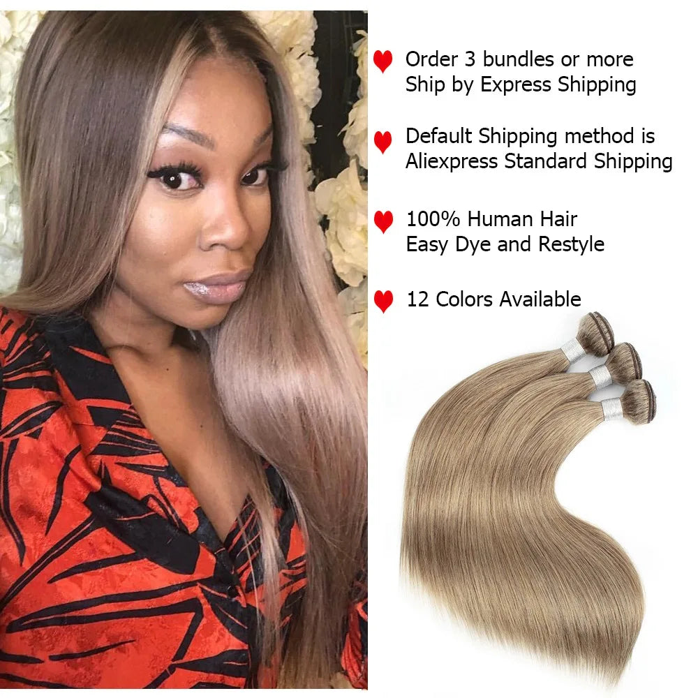 Mogul Hair 1 Pc Straight Hair Bundles Color 8 Ash Blonde Color 27 Honey Blonde Hair Weave Bundles Remy Human Hair Extension