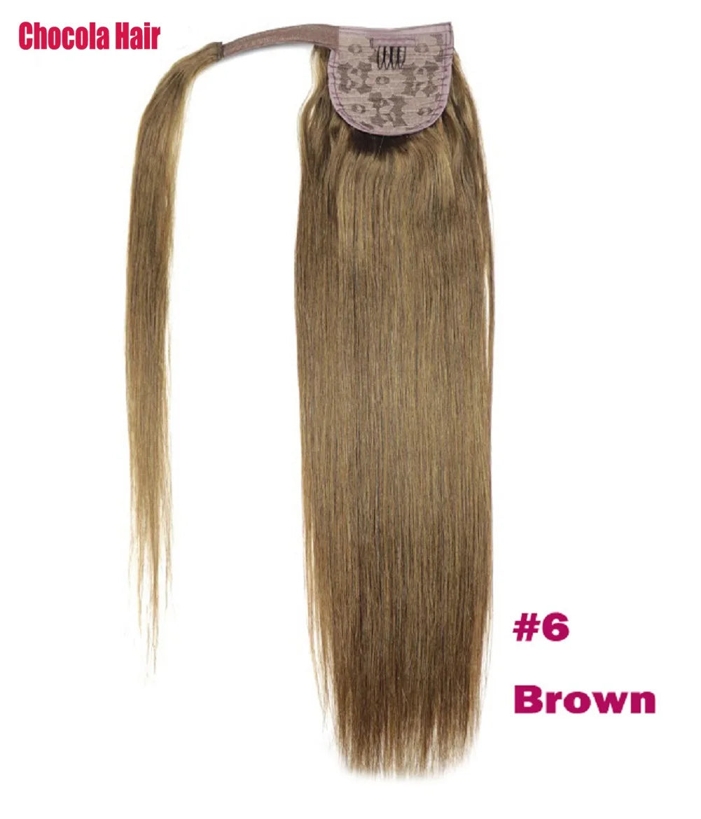 Chocola 16"-18" 60g Brazilian Remy Human Hair Magic Wrap Ponytail Clip In 100% Human Hair Extensions Horsetail Stragiht