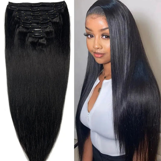 120G 8Pcs/Sets Clip In Hair Extensions Human Hair 10 to 26 Inch Brazilian Remy Straight Hair Natural Black 4 613 Color For Women