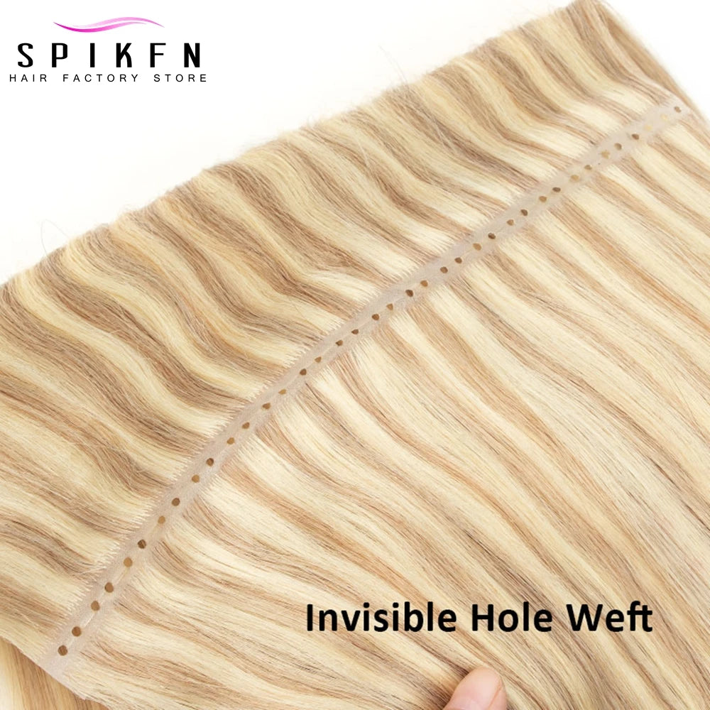 Invisible PU Hole Weft Human Hair Extensions 16" 20" 24" Micro Loop XO Weft Hair Bundles Straight Double Inject Weft Hair