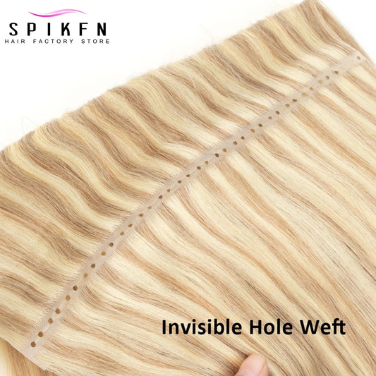 Invisible PU Hole Weft Human Hair Extensions 16" 20" 24" Micro Loop XO Weft Hair Bundles Straight Double Inject Weft Hair