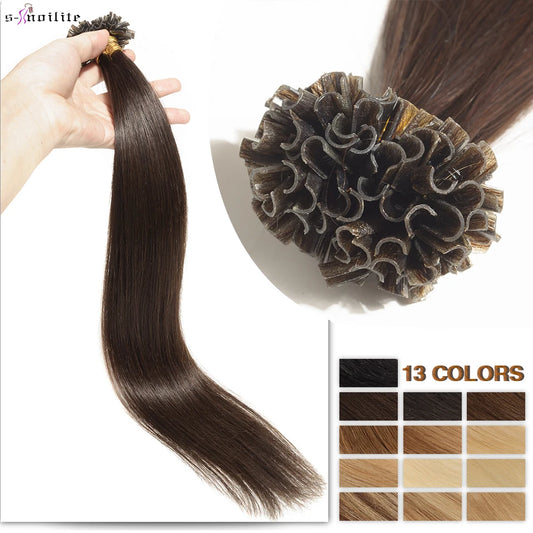 S-noilite 0.5g/s 50g Nails U Tip Hair Extensions For Volume 16'' - 24'' Straight Human Hair Keratina Pre-bonded Capsules Fusion