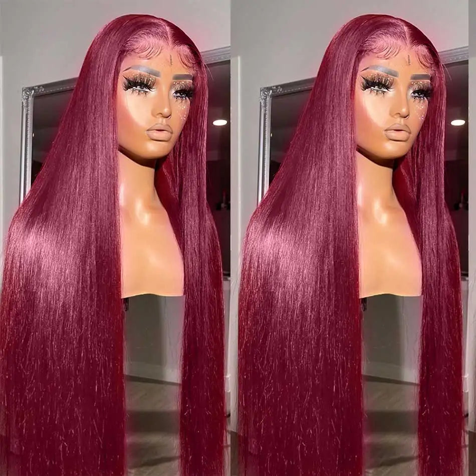 13x4 HD Transparent Colored Lace Front Human Hair Wigs 99J Burgundy Colored Human Hair Wigs For Women Straight Lace Frontal Wig